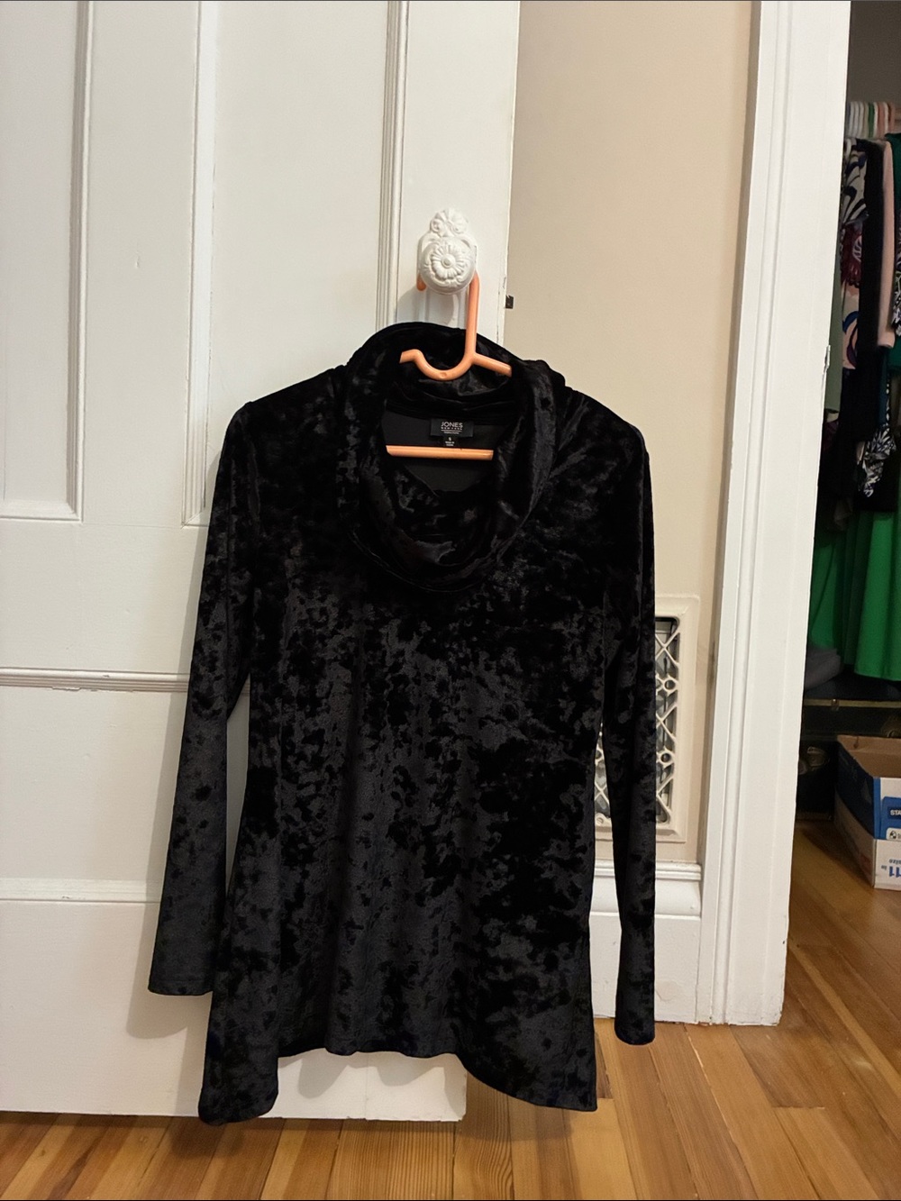 Crushed Velvet Cowl Neck Long-Sleeve Sweater - Black
